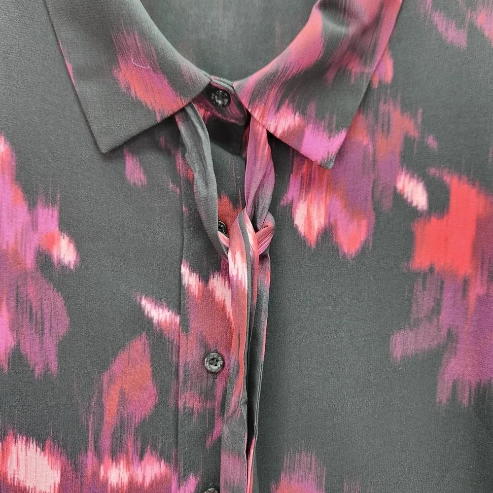 Calvin Klein Blouse Womens Plus 3X Black Floral Tie Neck Short Sleeve Top Career